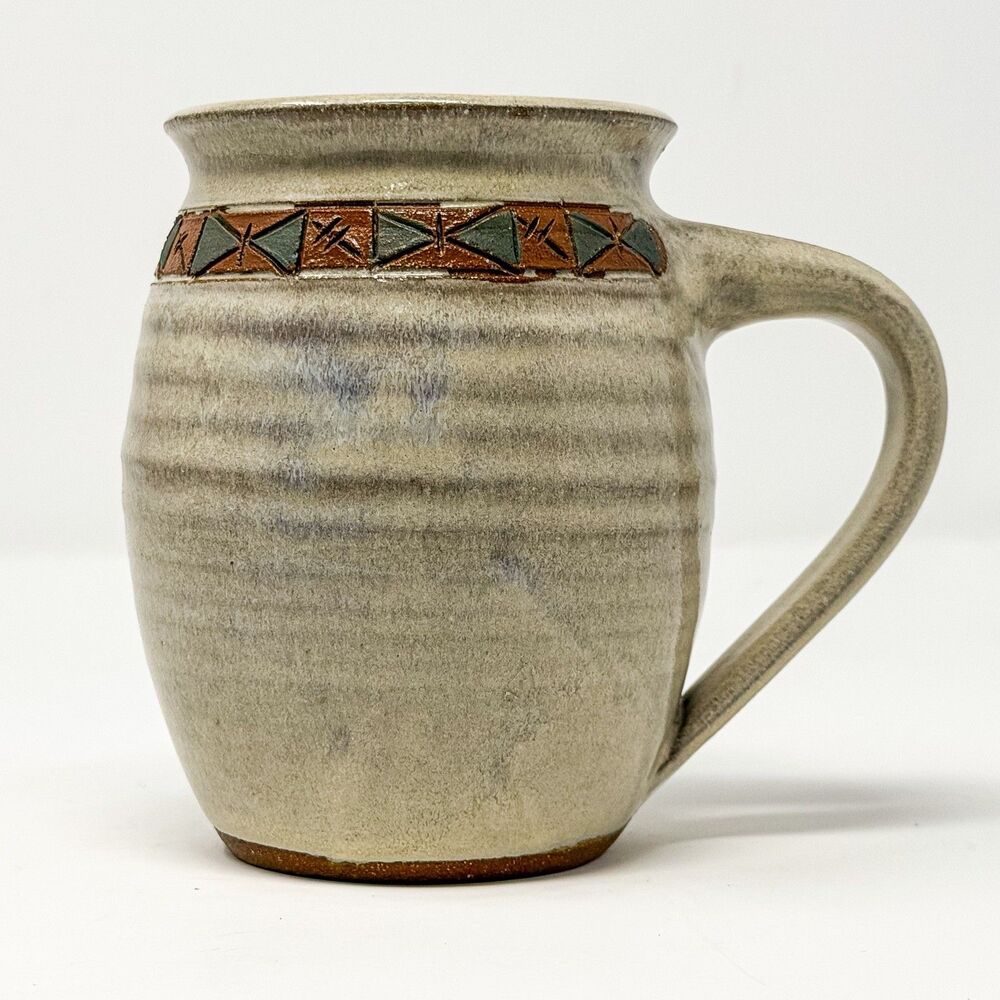Alta Cruz Pottery Large Mug 22 oz Studio Ceramic Geometric Band Rustic